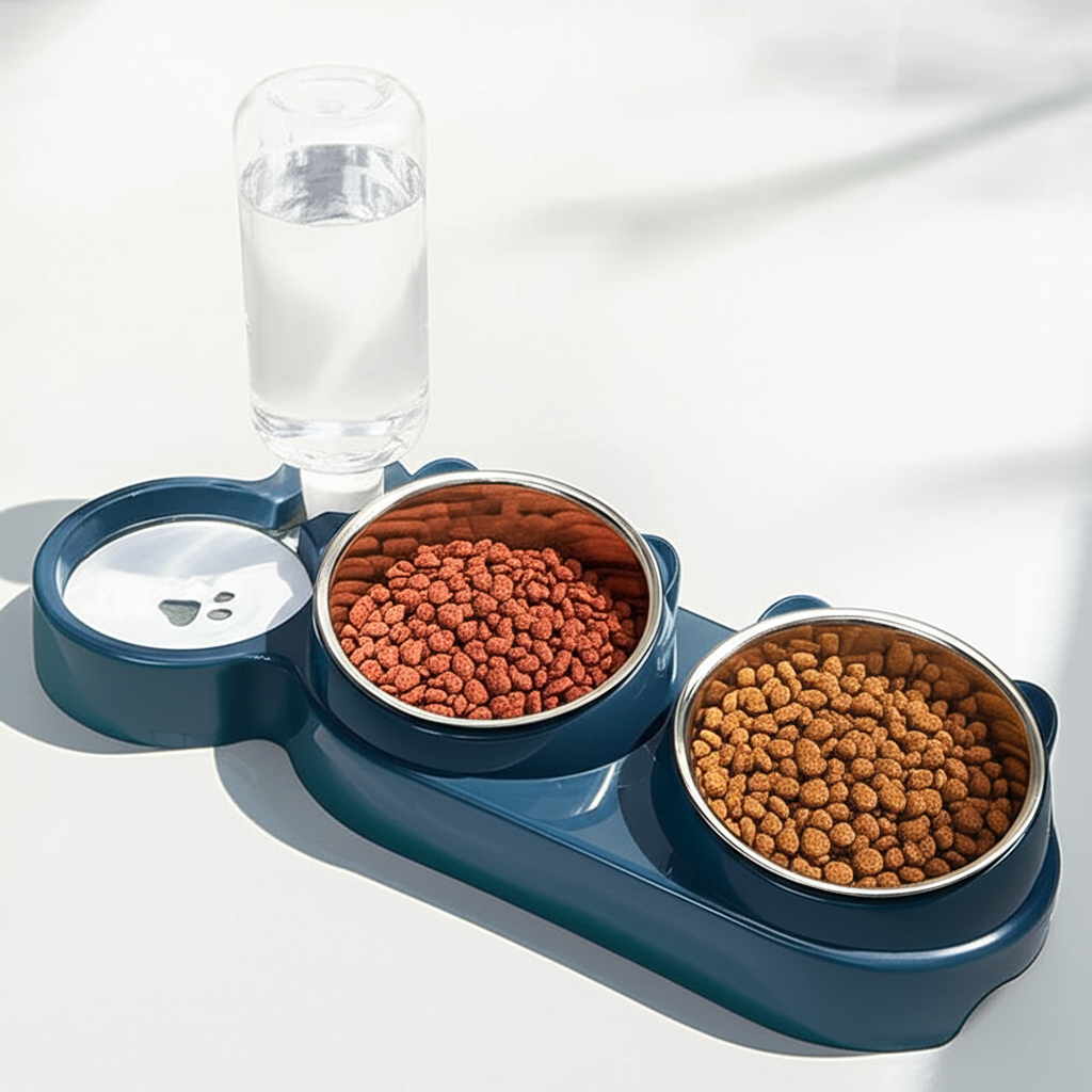 Ergonomischer Futternapf & automatischer Wasserspender – Edelstahl, Nackenschutz für Hunde & Katzen