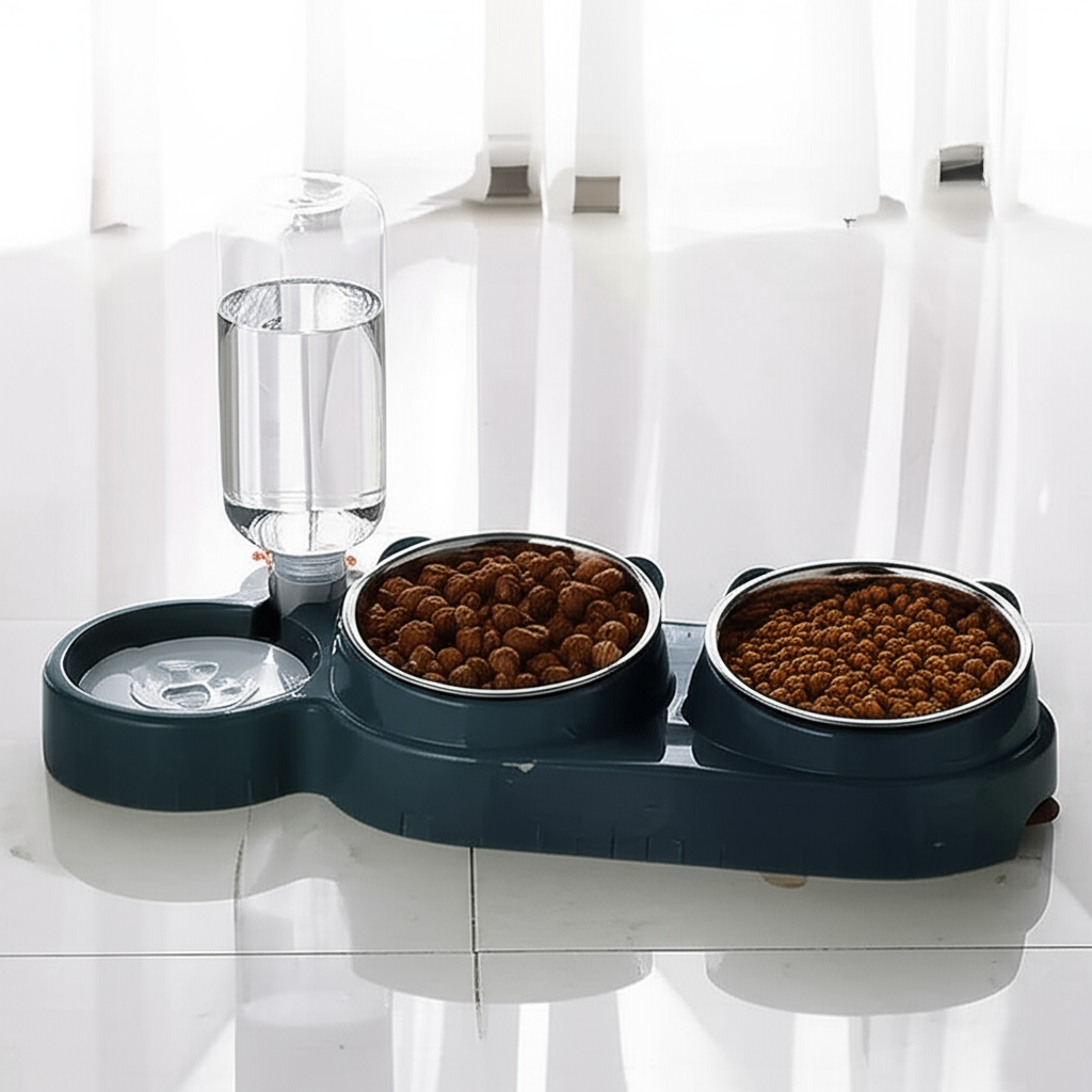 Ergonomischer Futternapf & automatischer Wasserspender – Edelstahl, Nackenschutz für Hunde & Katzen