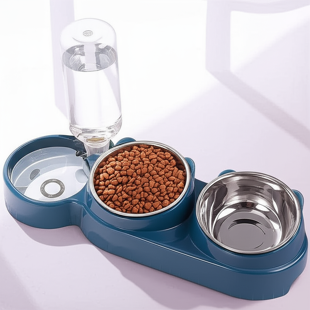 Ergonomischer Futternapf & automatischer Wasserspender – Edelstahl, Nackenschutz für Hunde & Katzen