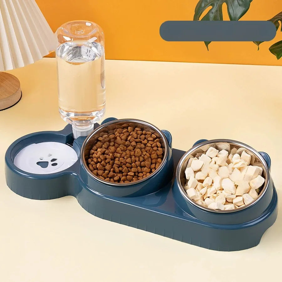 Ergonomischer Futternapf & automatischer Wasserspender – Edelstahl, Nackenschutz für Hunde & Katzen