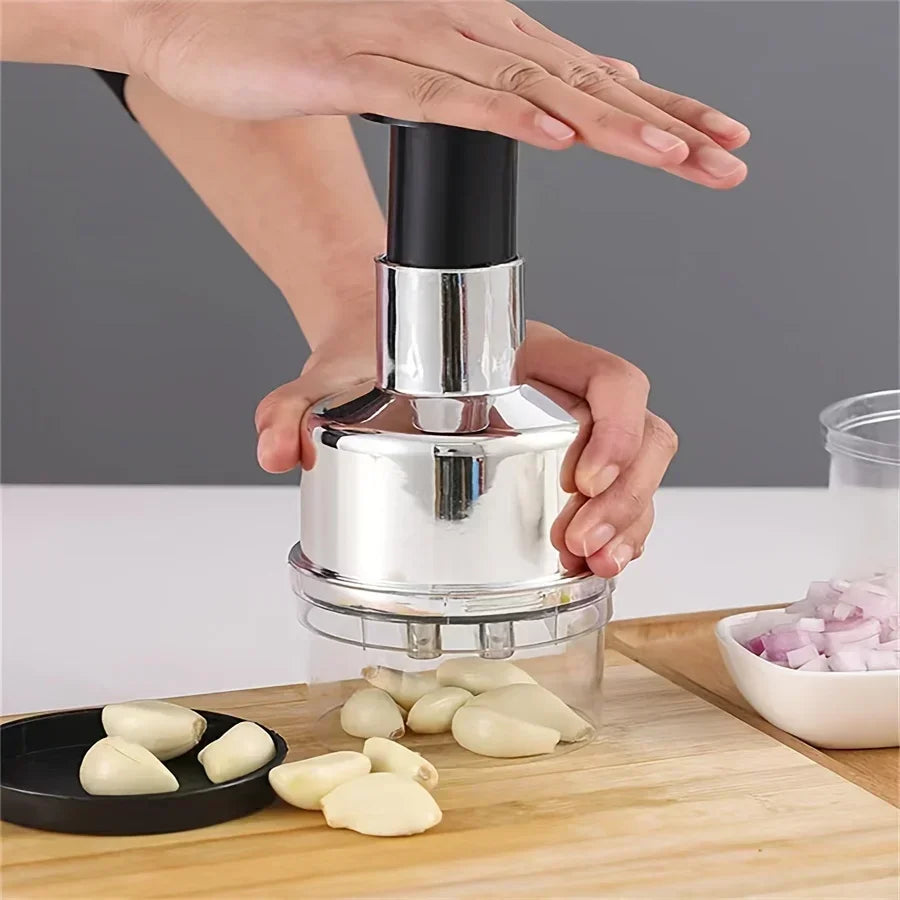 Multifunktionaler Edelstahl-Knoblauch- & Gemüsezerkleinerer – Handpresse & Küchenhelfer