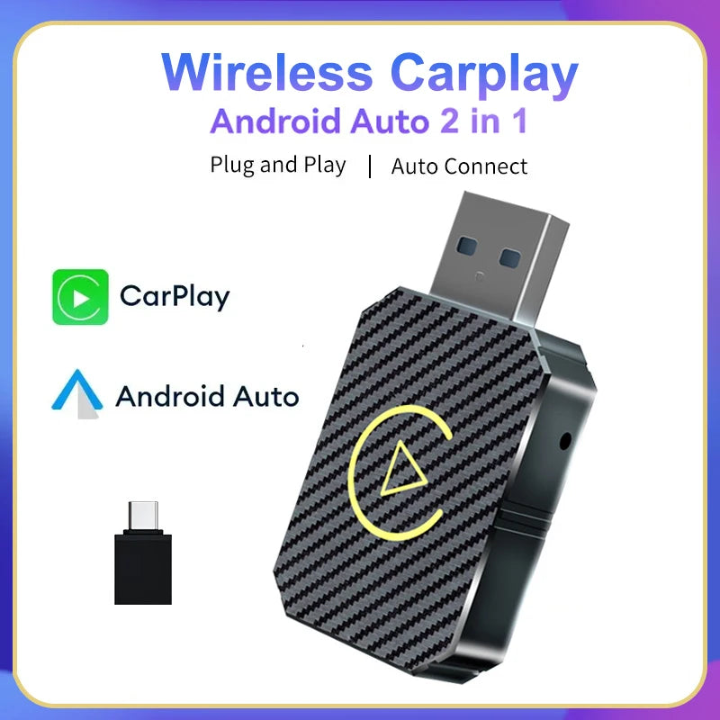 2-in-1 Kabelloser CarPlay & Android Auto Adapter – 5GHz WiFi, USB-C/USB Plug & Play