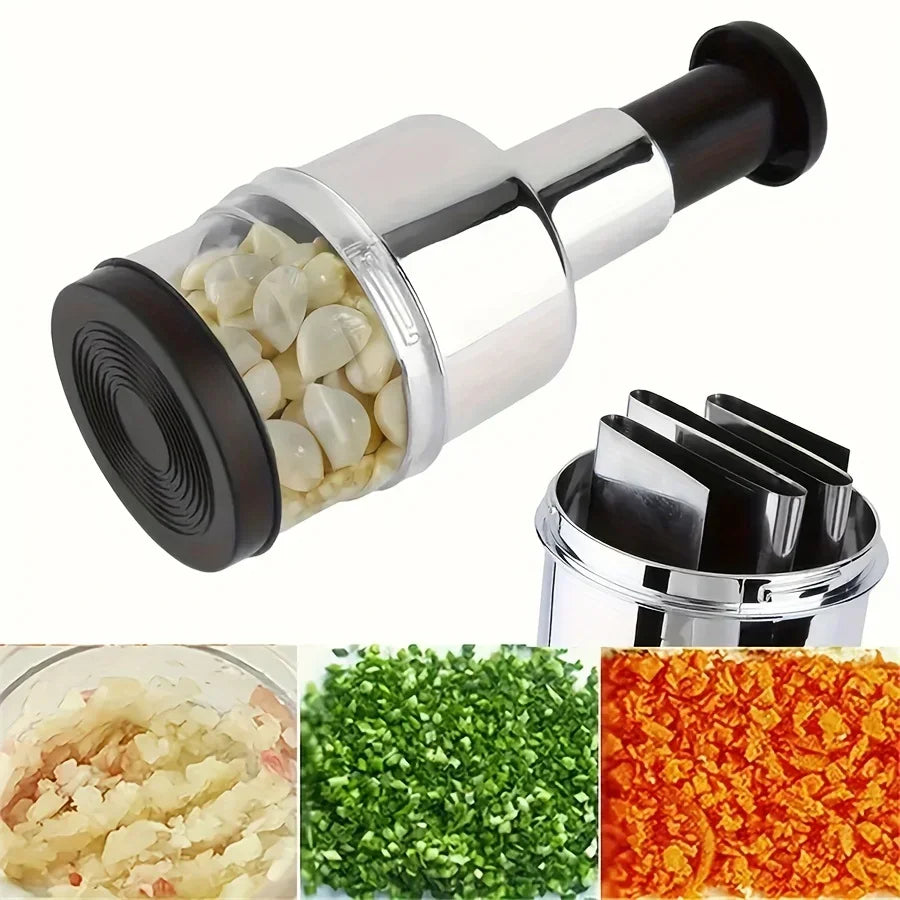 Multifunktionaler Edelstahl-Knoblauch- & Gemüsezerkleinerer – Handpresse & Küchenhelfer