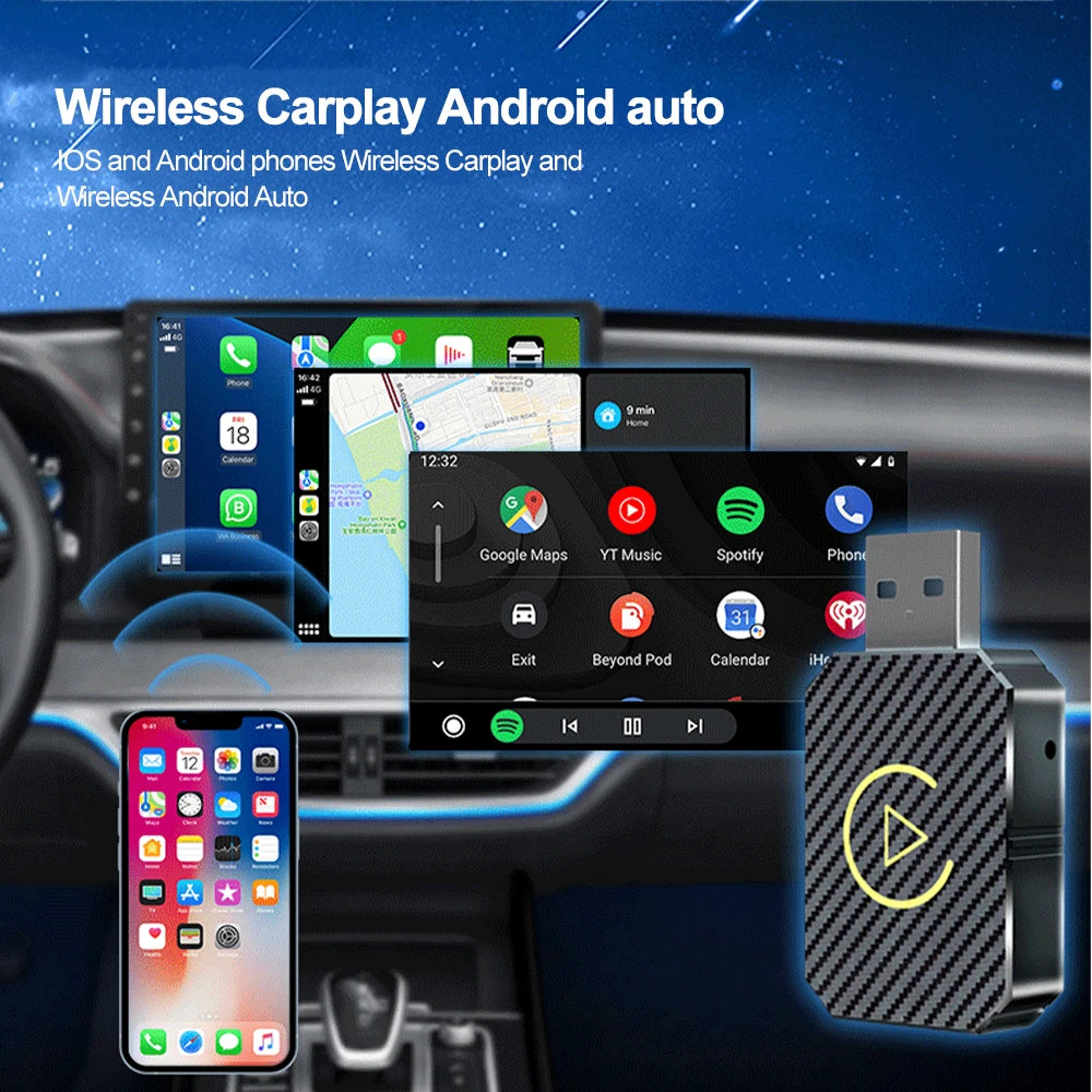 2-in-1 Kabelloser CarPlay & Android Auto Adapter – 5GHz WiFi, USB-C/USB Plug & Play
