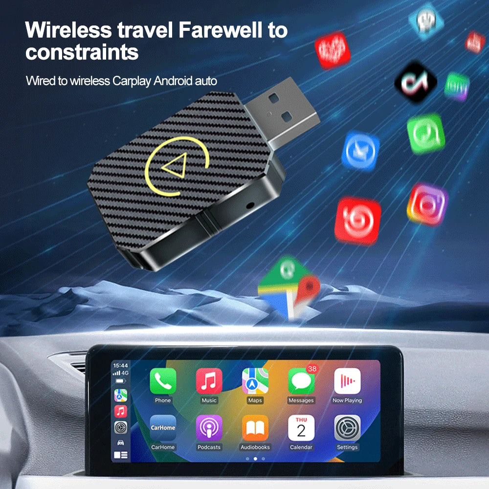 2-in-1 Kabelloser CarPlay & Android Auto Adapter – 5GHz WiFi, USB-C/USB Plug & Play