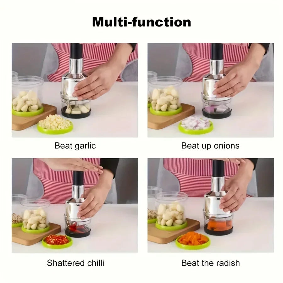 Multifunktionaler Edelstahl-Knoblauch- & Gemüsezerkleinerer – Handpresse & Küchenhelfer