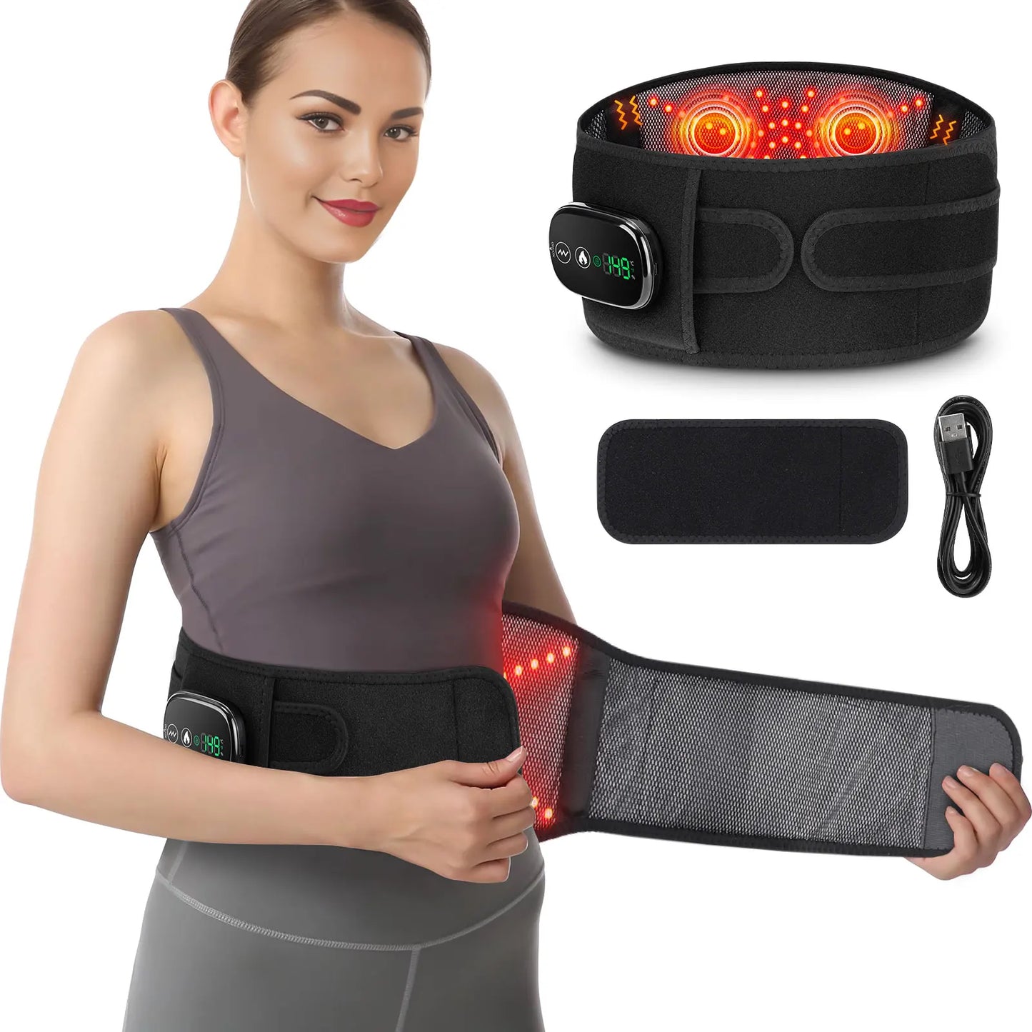 Kabelloses Heiz-Massagepad mit Rotlicht – Vibrations-Gürtel zur Muskelentspannung & Schmerzlinderung